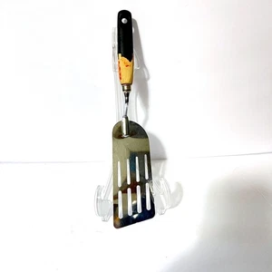 Vintage EKCO Chromium Plated 12" Slotted Spatula Turner Wood Handle USA Kitchen - Picture 1 of 7
