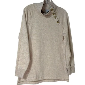Neu mit Etikett J. Crew beigefarbener Langarmpullover mit Stehkragen und Knöpfen Oberteil Damengröße Medium - Bild 1 von 6