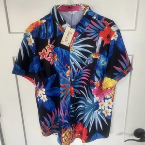NWT Colorful Hawaiian Summer Shirt by SheLucki 95% Poly/Spandex Size Medium Pics - Picture 1 of 9