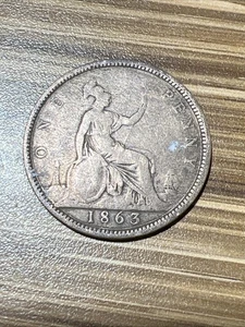 Great Britain Penny 1863 Victoria KM# 749.2 - Picture 1 of 4