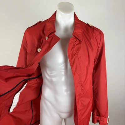 Hugo Boss Military-Inspired Epaulet Belted Raincoat in Vibrant Red - Image 1 of 4