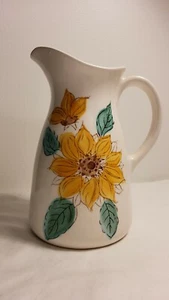 White 7 In. Water Pitcher Ceramic Yellow Flowers On Front No Chips Or Cracks - Picture 1 of 4