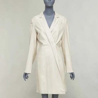 JIL SANDER cream silk blend minimal asymmetric wrap front long coat FR38 M - Image 1 of 4