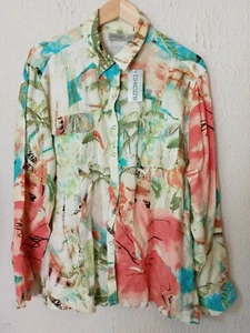 Chicos 100% Leinen geknöpftes Damen Hemd Paisley Design Größe 3 - Bild 1 von 12