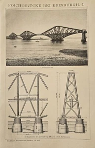 1897 Antiker Druck = FORTH BRIDGE Edinburgh Schottland = Technik = Old Print # - Bild 1 von 2