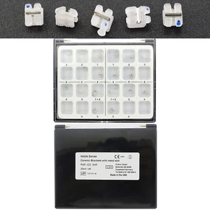 Dental Orthodontic Ceramic Brackets With Metal Slot Roth 0.022 3 Hooks Mesh Base - Picture 1 of 9