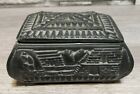 Vintage Aztec Mayan Carved Black Stone Box 2.5" x 4" Trinket Box Art Sculpture