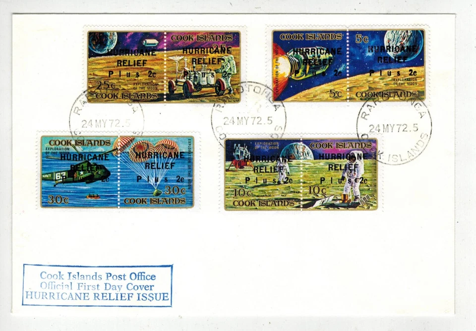 COOK ISLANDS SPACE EXPLORATIONS OF MOON HAS 8 DIFF HURRICANE RELIEF OVERPRINTS - Image 1 of 1