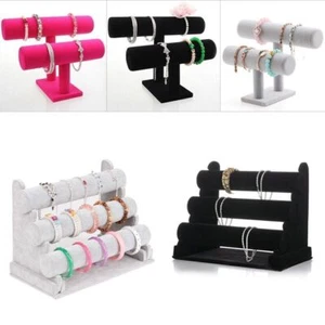 Jewelry Watch Bracelet Chain Holder Display Stand 3-Bar Organizer Black Velvet - Picture 1 of 13
