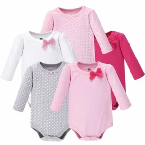 Hudson Baby Long Sleeve Bodysuit, Basic Bow, 5-Pack - Picture 1 of 1