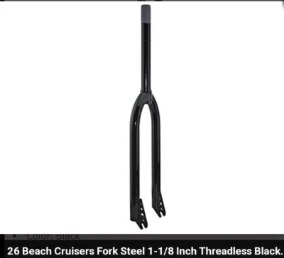 QUALITY BLACK TUBE FORKS FOR 26" BEACH CRUISERS,1 & 1/8" THREADLESS - Image 1 of 2