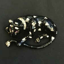 VINTAGE GOLD & BLACK PANTHER PIN BROOCH FROM JAPAN