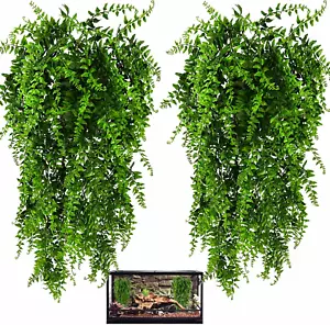 HERCOCCI 2 Pack Reptile Plants, Terrarium Hanging Plants Vines Artificial Leaves - Picture 1 of 12