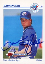 1991 Knoxville Blue Jays DARREN HALL Signed Card autograph RC dodgers