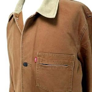 LEVI'S Chore Coat Barn Jacket Brown Corduroy Collar Cotton Denim Men's L NEW * - Picture 1 of 11