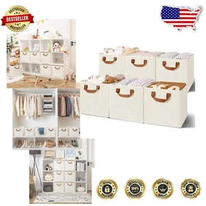 Elegant Foldable Storage Cubes 11x11 - Set of 6 Ivory Bins for Organized Living - Picture 1 of 9