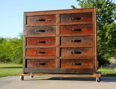 Antiguo boticario gabinete plano mapa archivo industrial cajón madera arquitecto Foto 1 de 4