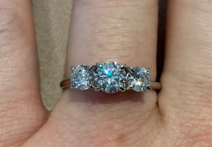 2.44 Carat Lab Created Diamond Trilogy Engagement Ring Platinum Plated 925 R - Picture 1 of 12