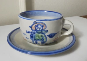 M.A. Hadley COUNTRY SCENE BLUE Farmer 2 1/4" Cup & Saucer - Picture 1 of 3