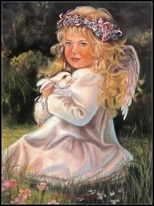 Kits de punto de cruz contados artesanía con agujas hágalo usted mismo tabla - ángel con conejo - Imagen 1 de 5