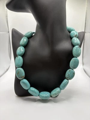 Collar Grande Grueso Turquesa Cuentas Ovalado Suroeste Pesado Hecho a Mano? Foto 1 de 4