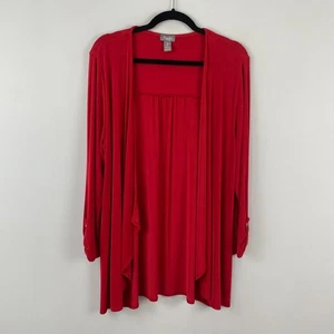 Chicos Travelers Open Front Jacket Size 2 US Large Red Slinky Knit Roll Tab Open - Picture 1 of 9