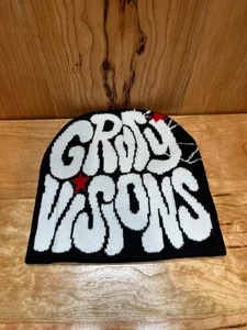 Schwarze Groovy Visions Strick Beanie Mütze Grafik Streetwear Wintermütze One Size - Bild 1 von 2