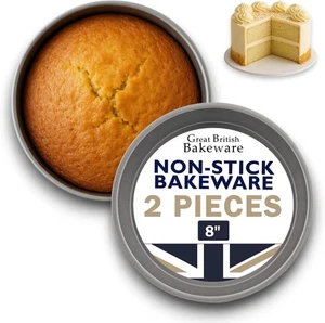 2 Pack 8" Victoria Sandwich Sponge Cake Baking Tin 2 Coat Non Stick Bakeware - Picture 1 of 7