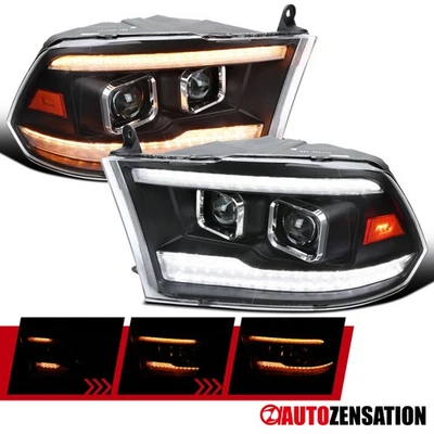 Fit 2009-2018 Dodge Ram 1500 2500 3500 Black Projector Headlights LED Sequential - Image 1 of 4