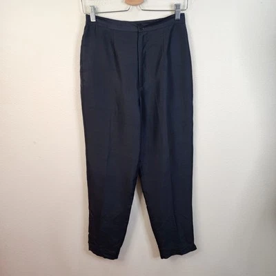 Bob Mackie 女式 8 码黑色 100% 真丝弹性高腰长裤 — 第 1/4 张图片