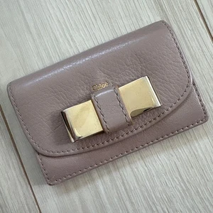 Chloé Pink Beige Leather Card Case Business Holder Compact Fashion Accesory - Picture 1 of 12