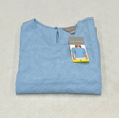 Blusa Ted Baker Para Mujer Cuello Redondo Elástica Mangas Cortas, Azul, Talla S Foto 1 de 4
