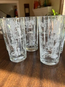 Vintage Mid Century-Set of 5 Etched Tumbler Glasses - History of Telephones! - Picture 1 of 6