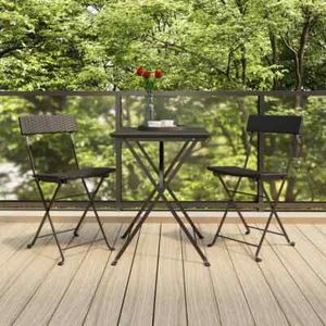vidaXL Folding Bistro Chairs 2 pcs Black Poly Rattan and Steel - Picture 1 of 9