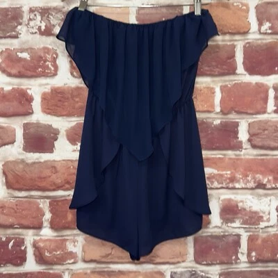 Pantalones Cortos Bcbgeneration Mameluco Mujer S Azul Transparente Fluido Volantes Playa Fuera del Hombro Foto 1 de 4