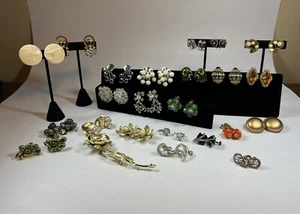Vintage Konvolut 23 Clip & Schraub Ohrringe, Kristall, Strass, Art Deco - Bild 1 von 21