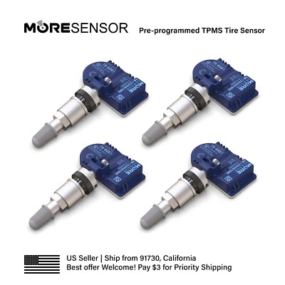 4PC 433MHz MORESENSOR TPMS Clamp-in Tire Sensor for F30 F32 F10 F12 F01 F25 F26 - Image 1 of 4
