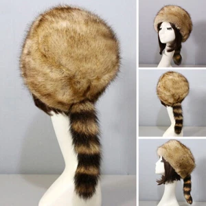 Unisex Kunstfellmütze Russische Wintermütze Kosak Outdoor Waschbär Ohren Schwanz - Bild 1 von 7