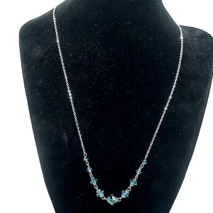 Damen 925 Sterling Silber Kette Halskette Blau Acryl Perlen Akzente 18" Länge - Bild 1 von 9