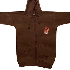 HOMBRE HECHO A MANO ALPACA ANDINA MARRÓN SÓLIDO CREMALLERA SUDADERA CON CAPUCHA SUÉTER TALLA XL - Imagen 1 de 7