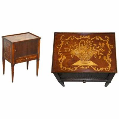 LOVELY 19TH CENTURY DUTCH MARQUETRY INLAID SIDE TABLE WITH TAMBOUR FRONTED DOOR - Image 1 of 4