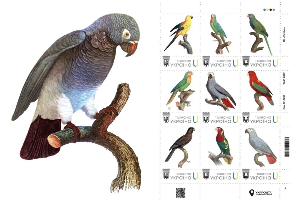 Ucrania 2023, Fauna, Aves, Loros, Hoja 9v Foto 1 de 1