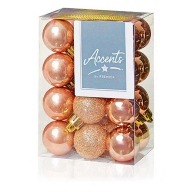 48 (2x24) Rose Gold Mix Shatterproof Baubles Christmas Tree Decorations 30mm - Image 1 of 1