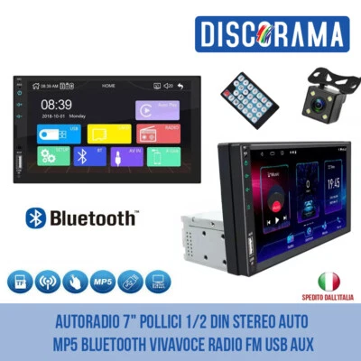 AUTORADIO 7" POLLICI 1/2 DIN STEREO AUTO MP5 BLUETOOTH VIVAVOCE RADIO FM USB AUX - Immagine 1 di 4