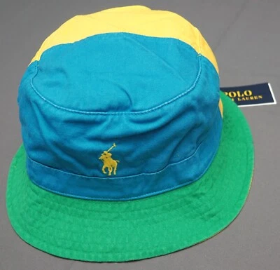 Polo Ralph Lauren Bucket Hat Fishing Cap Blue Yellow Green Cotton $59 - Image 1 of 4