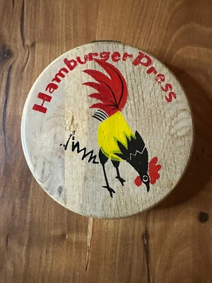 Prensa de hamburguesas de madera vintage gallo pintado a mano Japón Foto 1 de 4