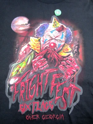 Six Flags Fright Fest Zombie Clown T-Shirt XL Halloween Horror Black NEW - Image 1 of 4