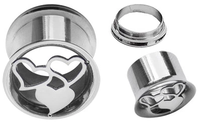 Orecchio Piercing Gioiello Flesh Tunnel Plug con Cuore Motivo Acciaio IN 8-14mm - Immagine 1 di 2
