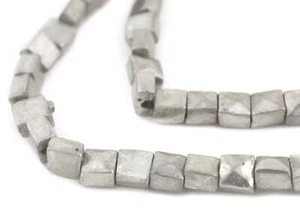 Silver Faceted Flat Square Beads 6mm White Metal 16 Inch Strand - Picture 1 of 2