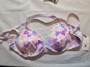 Women's Ruffle Underwire Bikini Top -Shade & Shore Purple Floral Print Size 36DD - Picture 1 of 6